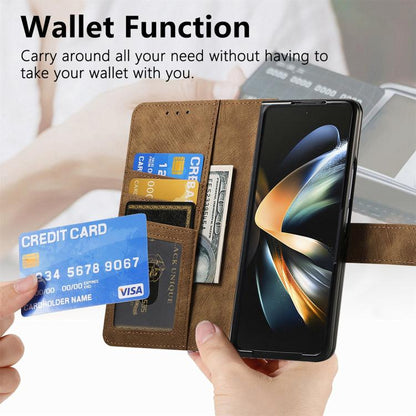 For Samsung Galaxy Z Fold4 Retro MagSafe Magnetic Zipper Wallet Leather Phone Case(Brown) by buy2fix