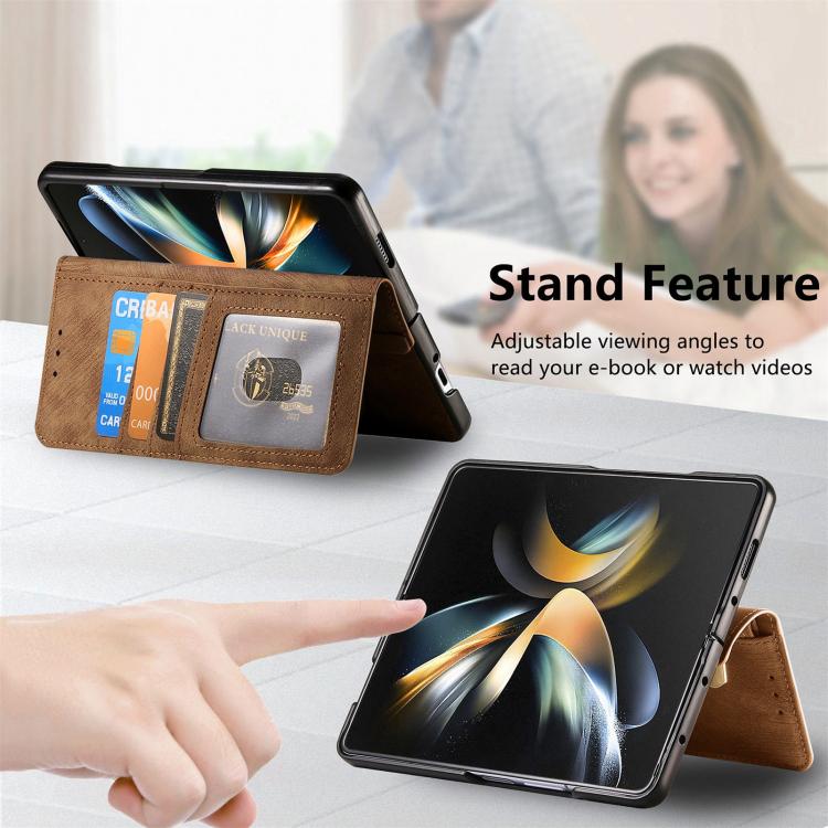 For Samsung Galaxy Z Fold4 Retro MagSafe Magnetic Zipper Wallet Leather Phone Case(Brown) by buy2fix