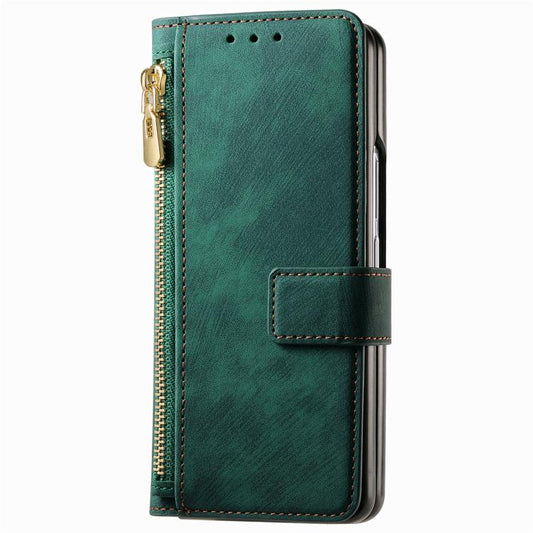 For Samsung Galaxy Z Fold4 Retro MagSafe Magnetic Zipper Wallet Leather Phone Case(Green) by buy2fix