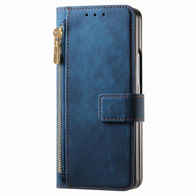 For Samsung Galaxy Z Fold4 Retro MagSafe Magnetic Zipper Wallet Leather Phone Case(Blue) by buy2fix