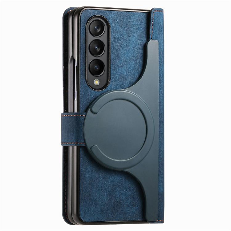 For Samsung Galaxy Z Fold4 Retro MagSafe Magnetic Zipper Wallet Leather Phone Case(Blue) by buy2fix