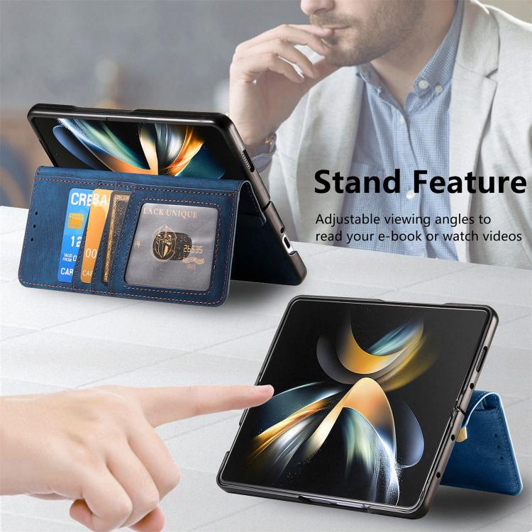For Samsung Galaxy Z Fold4 Retro MagSafe Magnetic Zipper Wallet Leather Phone Case(Blue) by buy2fix