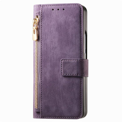 For Samsung Galaxy Z Fold4 Retro MagSafe Magnetic Zipper Wallet Leather Phone Case(Purple) by buy2fix