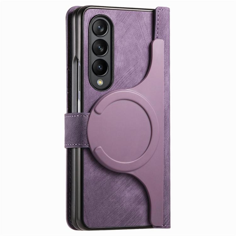 For Samsung Galaxy Z Fold4 Retro MagSafe Magnetic Zipper Wallet Leather Phone Case(Purple) by buy2fix