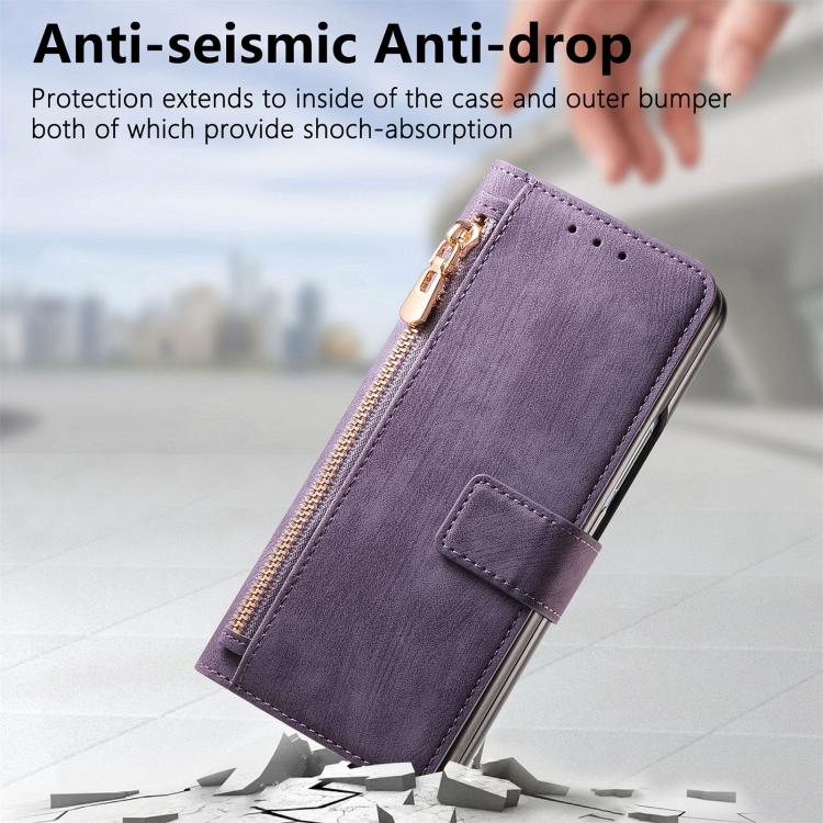 For Samsung Galaxy Z Fold4 Retro MagSafe Magnetic Zipper Wallet Leather Phone Case(Purple) by buy2fix