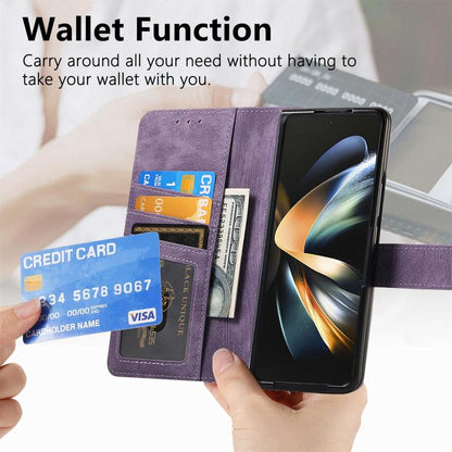 For Samsung Galaxy Z Fold4 Retro MagSafe Magnetic Zipper Wallet Leather Phone Case(Purple) by buy2fix