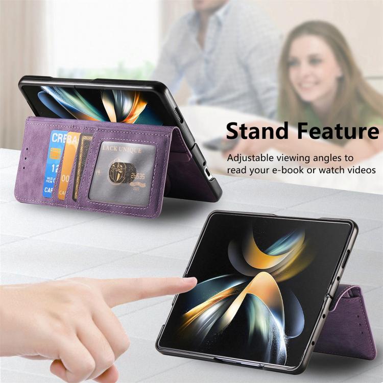 For Samsung Galaxy Z Fold4 Retro MagSafe Magnetic Zipper Wallet Leather Phone Case(Purple) by buy2fix