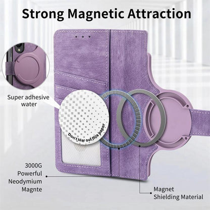 For Samsung Galaxy Z Fold4 Retro MagSafe Magnetic Zipper Wallet Leather Phone Case(Purple) by buy2fix