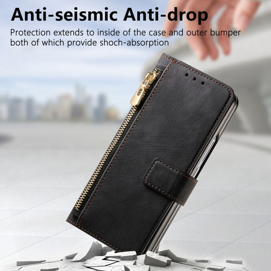 For Samsung Galaxy Z Fold6 5G Retro MagSafe Magnetic Zipper Wallet Leather Phone Case(Black) by buy2fix