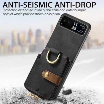 For Motorola Razr 40 Retro Skin-feel Ring Multi-card Wallet Phone Case(Black) by buy2fix