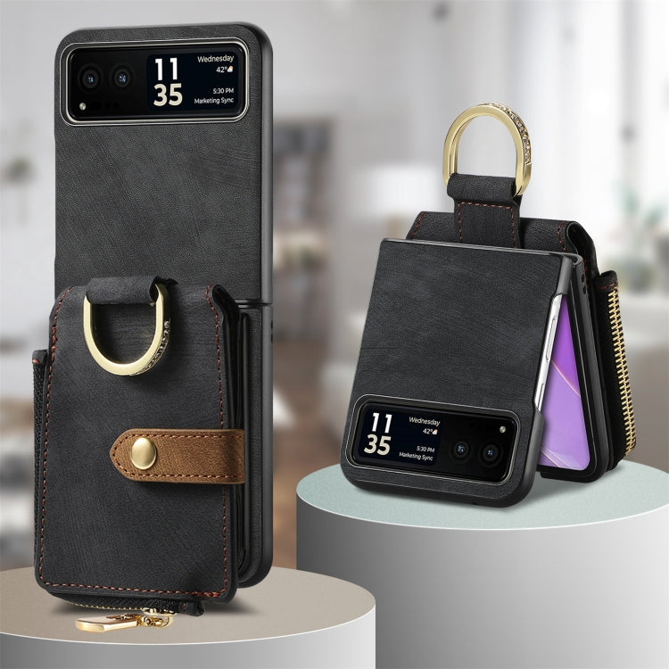 For Motorola Razr 40 Retro Skin-feel Ring Multi-card Wallet Phone Case(Black) by buy2fix