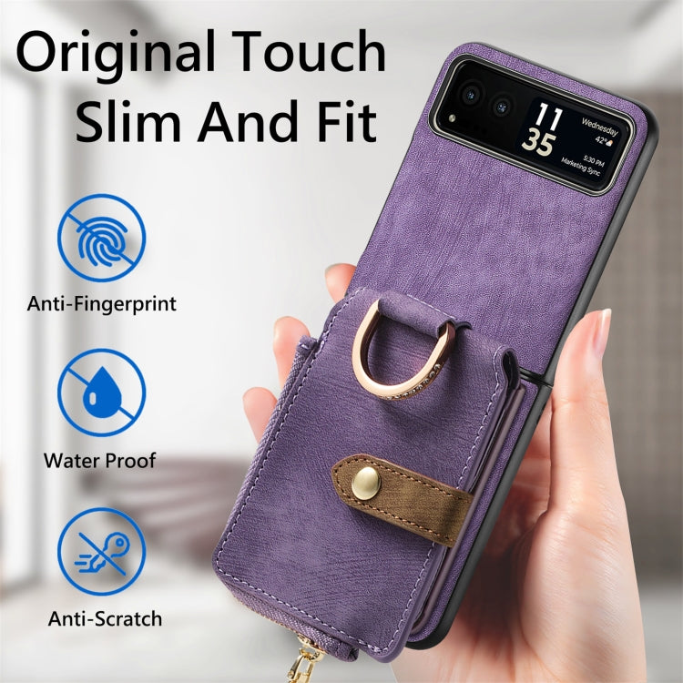 For Motorola Razr 40 Retro Skin-feel Ring Multi-card Wallet Phone Case(Purple) by buy2fix