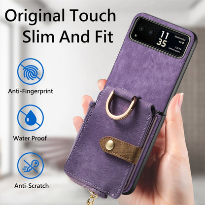 For Motorola Razr 40 Retro Skin-feel Ring Multi-card Wallet Phone Case(Purple) by buy2fix