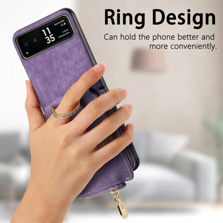 For Motorola Razr 40 Retro Skin-feel Ring Multi-card Wallet Phone Case(Purple) by buy2fix