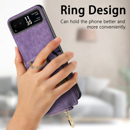 For Motorola Razr 40 Retro Skin-feel Ring Multi-card Wallet Phone Case(Purple) by buy2fix