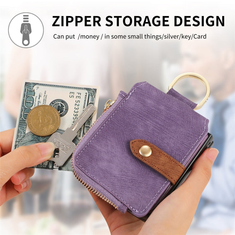 For Motorola Razr 40 Retro Skin-feel Ring Multi-card Wallet Phone Case(Purple) by buy2fix
