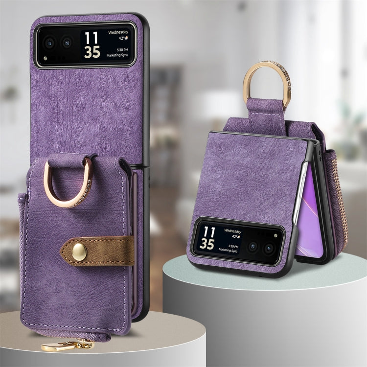 For Motorola Razr 40 Retro Skin-feel Ring Multi-card Wallet Phone Case(Purple) by buy2fix