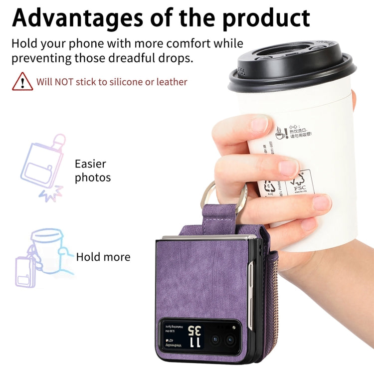 For Motorola Razr 40 Retro Skin-feel Ring Multi-card Wallet Phone Case(Purple) by buy2fix