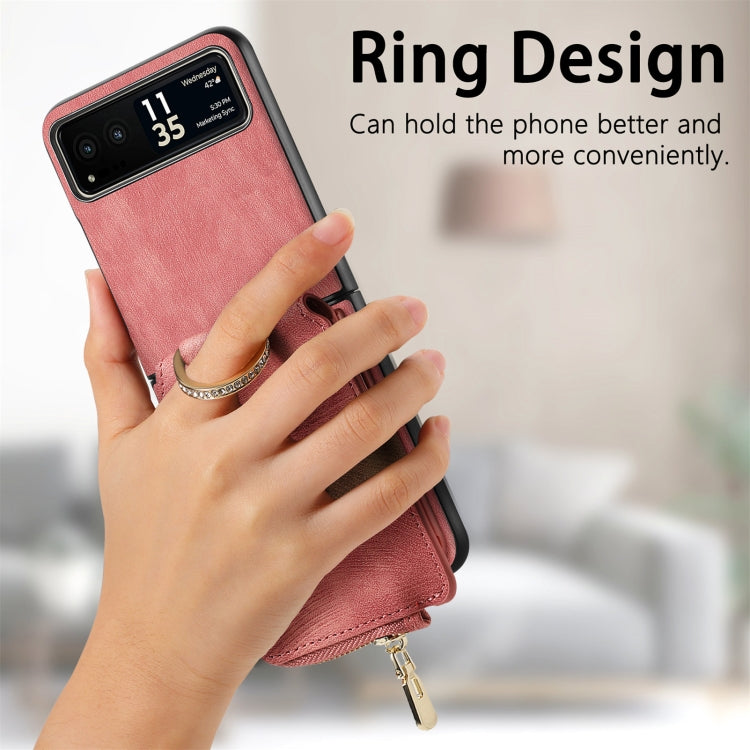 For Motorola Razr 40 Retro Skin-feel Ring Multi-card Wallet Phone Case(Pink) by buy2fix