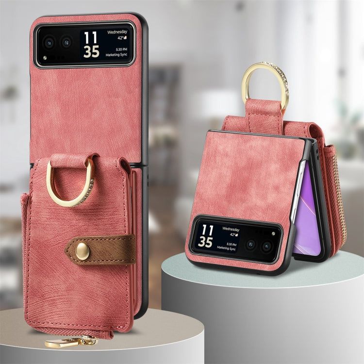For Motorola Razr 40 Retro Skin-feel Ring Multi-card Wallet Phone Case(Pink) by buy2fix