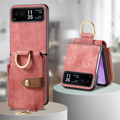 For Motorola Razr 40 Retro Skin-feel Ring Multi-card Wallet Phone Case(Pink) by buy2fix