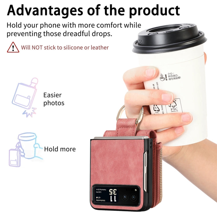 For Motorola Razr 40 Retro Skin-feel Ring Multi-card Wallet Phone Case(Pink) by buy2fix