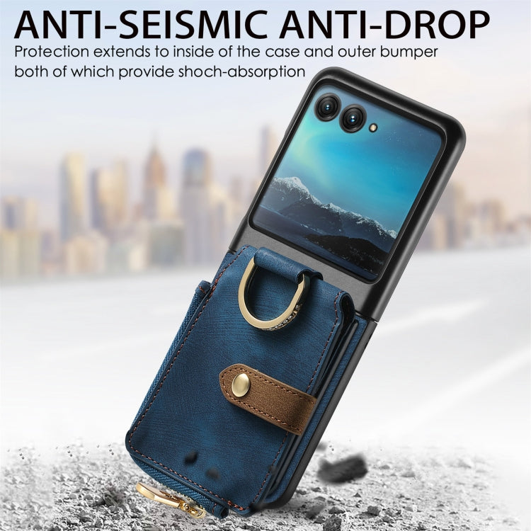 For Motorola Razr 40 Ultra Retro Skin-feel Ring Multi-card Wallet Phone Case(Blue) by buy2fix