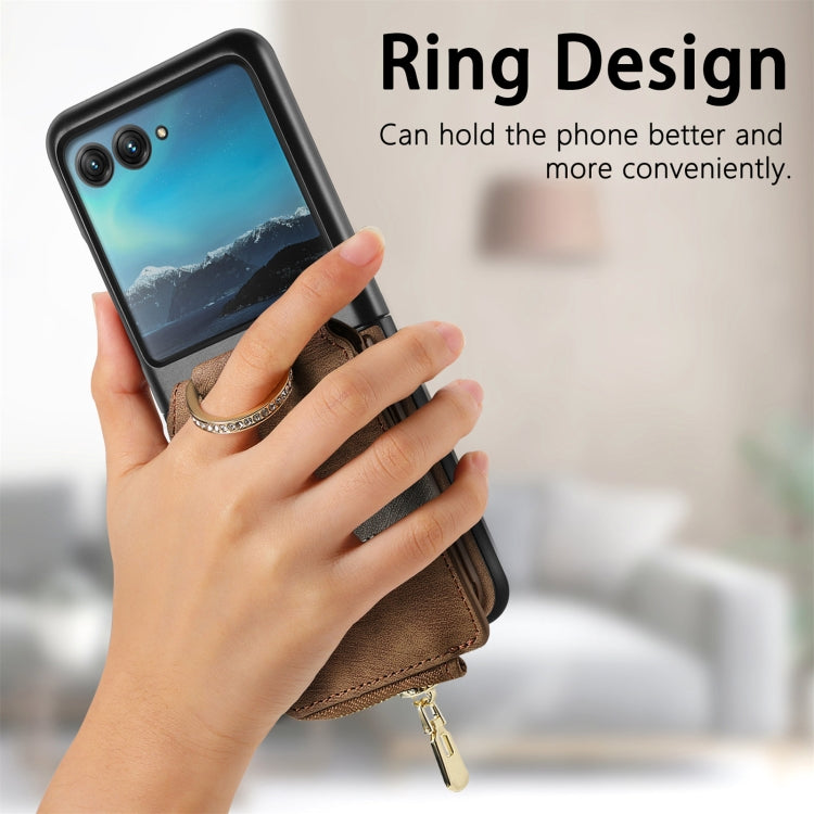 For Motorola Razr 40 Ultra Retro Skin-feel Ring Multi-card Wallet Phone Case(Brown) by buy2fix