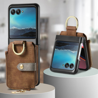 For Motorola Razr 40 Ultra Retro Skin-feel Ring Multi-card Wallet Phone Case(Brown) by buy2fix