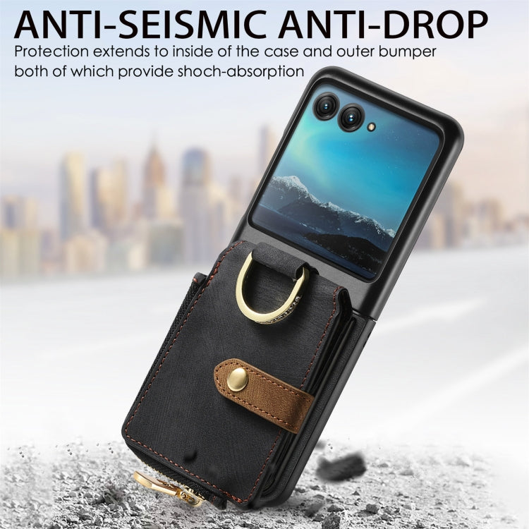 For Motorola Razr 40 Ultra Retro Skin-feel Ring Multi-card Wallet Phone Case(Black) by buy2fix