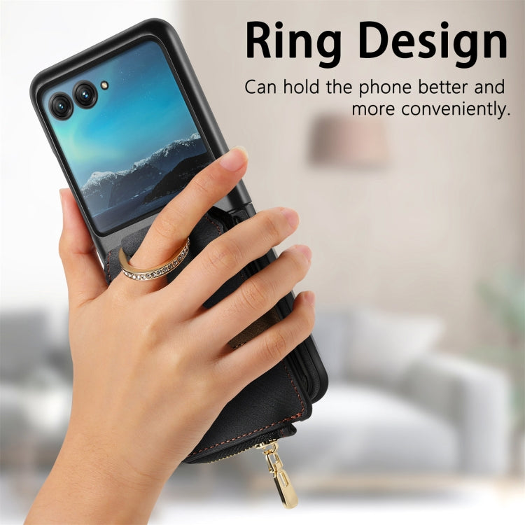 For Motorola Razr 40 Ultra Retro Skin-feel Ring Multi-card Wallet Phone Case(Black) by buy2fix