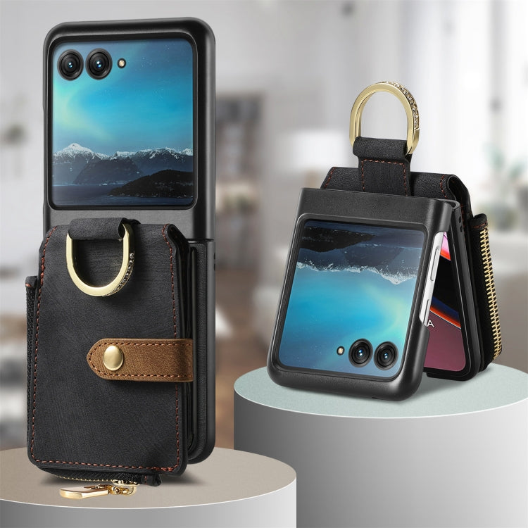 For Motorola Razr 40 Ultra Retro Skin-feel Ring Multi-card Wallet Phone Case(Black) by buy2fix