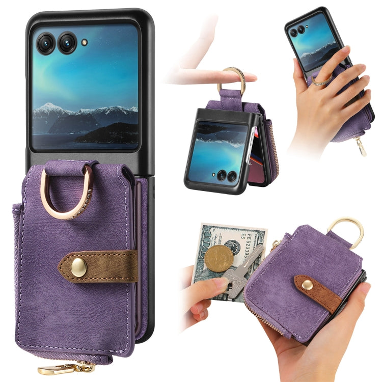 For Motorola Razr 40 Ultra Retro Skin-feel Ring Multi-card Wallet Phone Case(Purple) by buy2fix