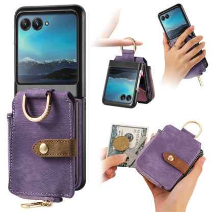 For Motorola Razr 40 Ultra Retro Skin-feel Ring Multi-card Wallet Phone Case(Purple) by buy2fix