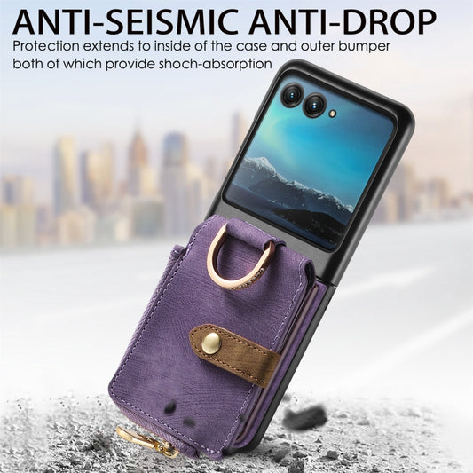 For Motorola Razr 40 Ultra Retro Skin-feel Ring Multi-card Wallet Phone Case(Purple) by buy2fix