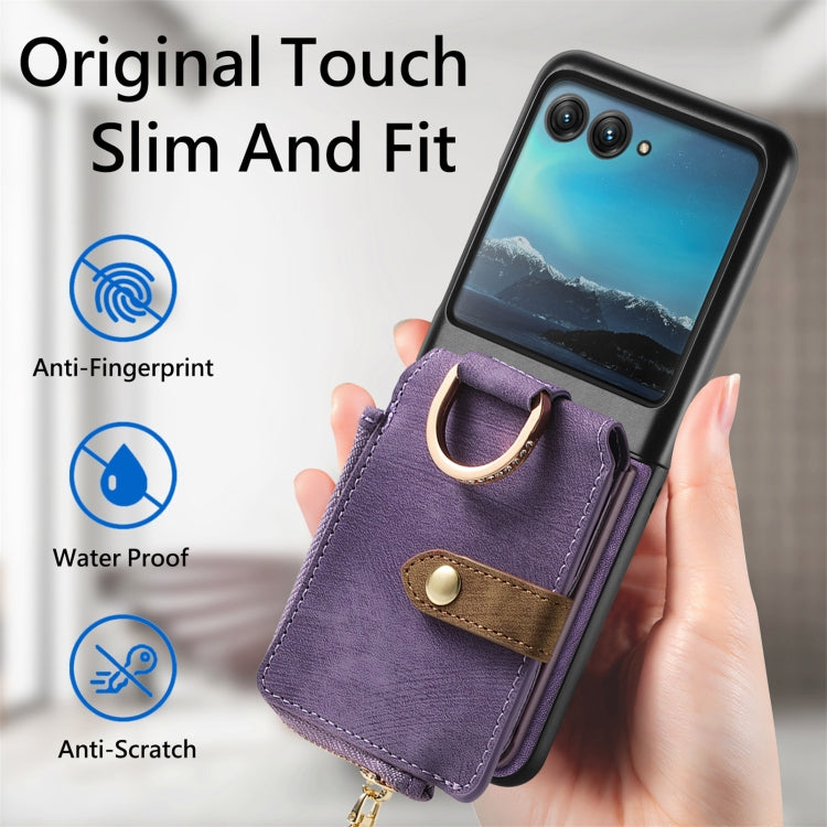 For Motorola Razr 40 Ultra Retro Skin-feel Ring Multi-card Wallet Phone Case(Purple) by buy2fix