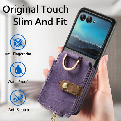 For Motorola Razr 40 Ultra Retro Skin-feel Ring Multi-card Wallet Phone Case(Purple) by buy2fix