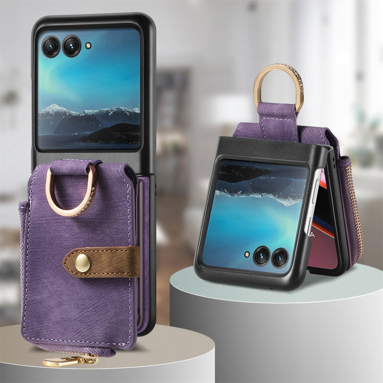 For Motorola Razr 40 Ultra Retro Skin-feel Ring Multi-card Wallet Phone Case(Purple) by buy2fix