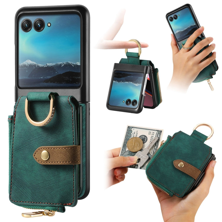 For Motorola Razr 40 Ultra Retro Skin-feel Ring Multi-card Wallet Phone Case(Green) by buy2fix