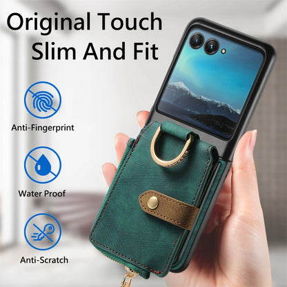 For Motorola Razr 40 Ultra Retro Skin-feel Ring Multi-card Wallet Phone Case(Green) by buy2fix