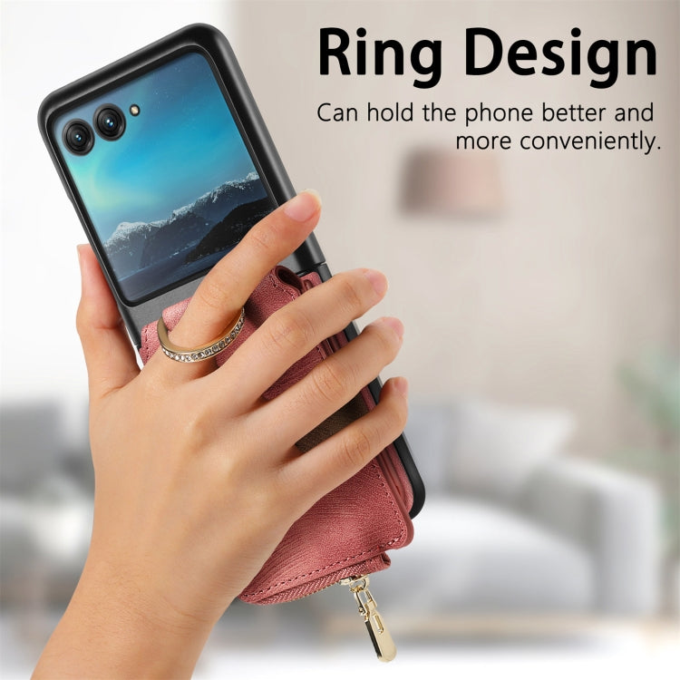 For Motorola Razr 40 Ultra Retro Skin-feel Ring Multi-card Wallet Phone Case(Pink) by buy2fix