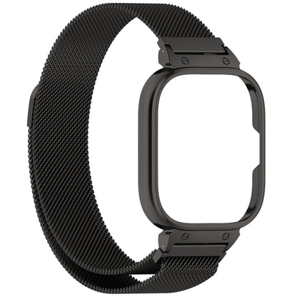 For Redmi Watch 4 Milan Magnetic Steel Mesh Watch Band + Watch Metal Frame(Black) - Watch Bands by buy2fix | Online Shopping UK | buy2fix