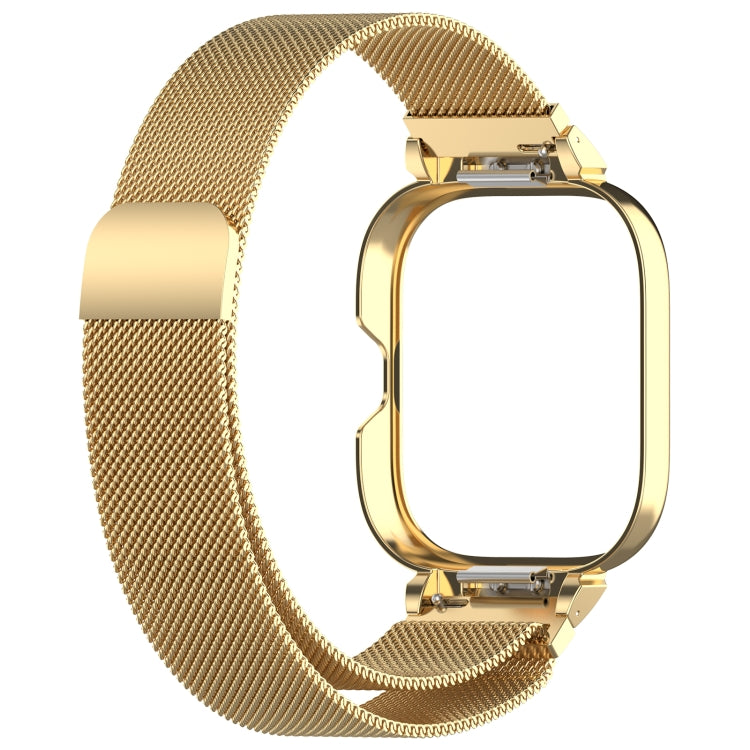 For Redmi Watch 4 Milan Magnetic Steel Mesh Watch Band + Watch Metal Frame(Gold) - Watch Bands by buy2fix | Online Shopping UK | buy2fix