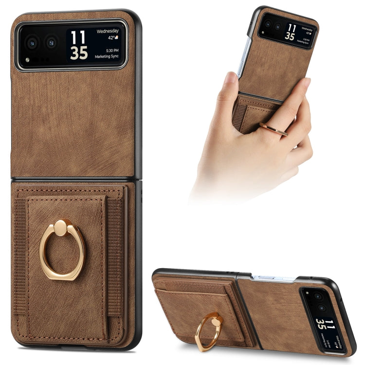 For Motorola Razr 40 Ultra Retro Skin-feel Ring Multi-card Wallet Phone Case(Brown) - Motorola Cases by buy2fix | Online Shopping UK | buy2fix