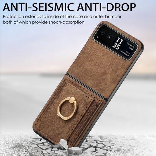 For Motorola Razr 40 Ultra Retro Skin-feel Ring Multi-card Wallet Phone Case(Brown) by buy2fix