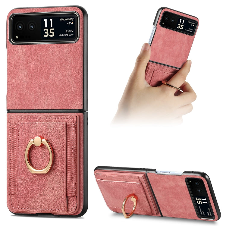 For Motorola Razr 40 Ultra Retro Skin-feel Ring Multi-card Wallet Phone Case(Pink) by buy2fix