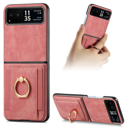 For Motorola Razr 40 Ultra Retro Skin-feel Ring Multi-card Wallet Phone Case(Pink) by buy2fix