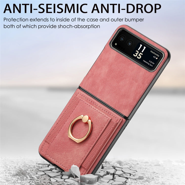 For Motorola Razr 40 Ultra Retro Skin-feel Ring Multi-card Wallet Phone Case(Pink) by buy2fix