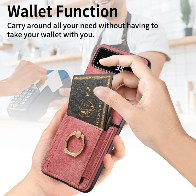 For Motorola Razr 40 Ultra Retro Skin-feel Ring Multi-card Wallet Phone Case(Pink) by buy2fix
