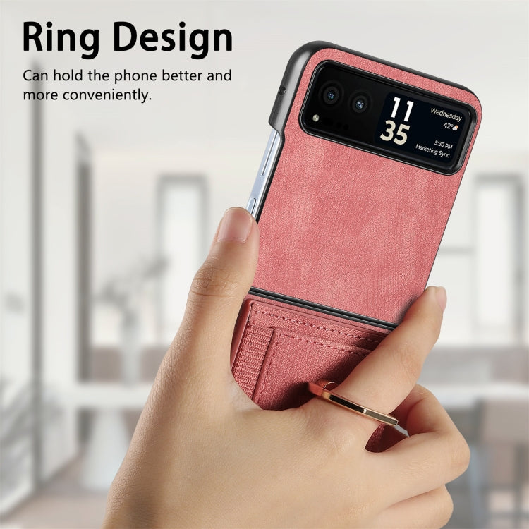 For Motorola Razr 40 Ultra Retro Skin-feel Ring Multi-card Wallet Phone Case(Pink) by buy2fix